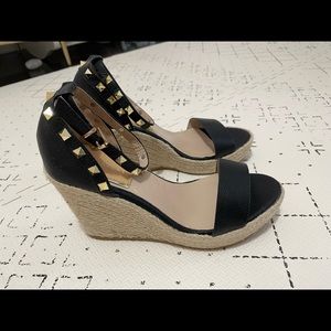 Victoria Adames black studded wedges- new never worn